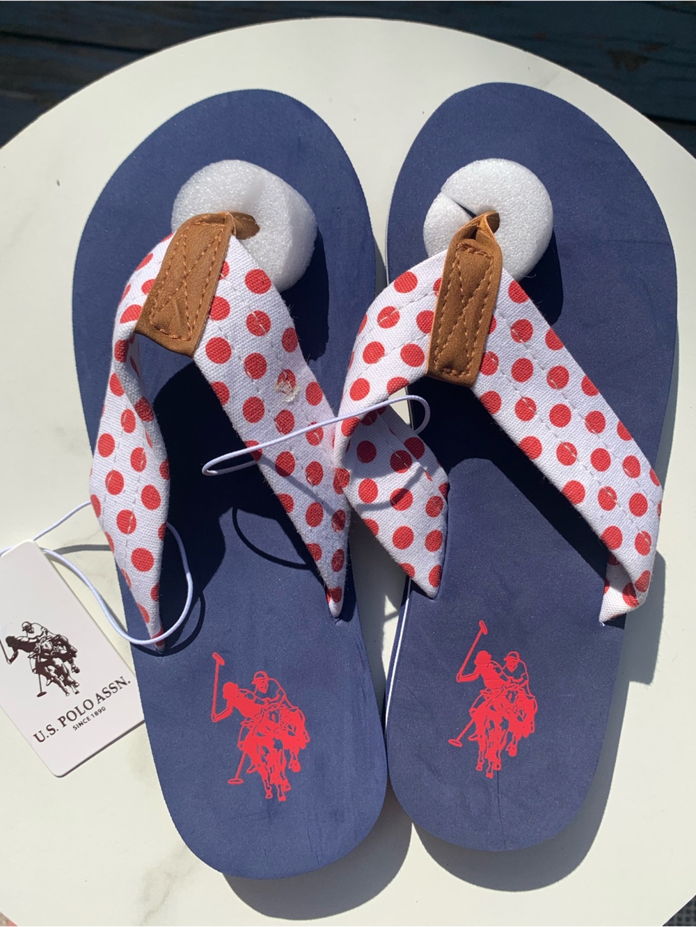 U.S. Polo Assn. Navy Flip-Flops with Red Polka-Dot Straps WOMENS 5-6